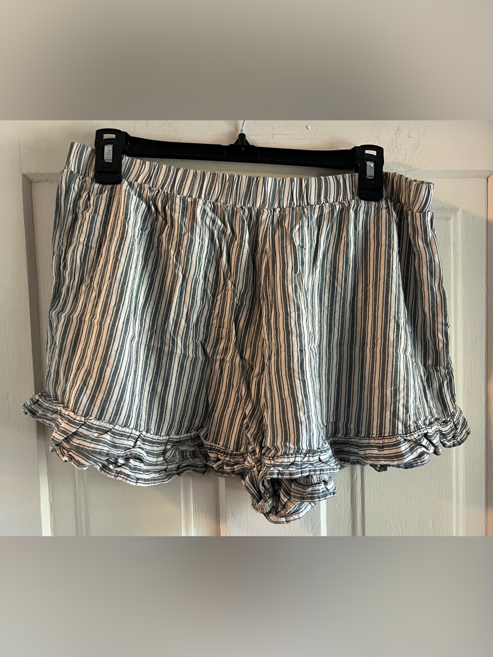 American Eagle Boxer Striped Ruffle Hem Lounge Shorts - Blue & White